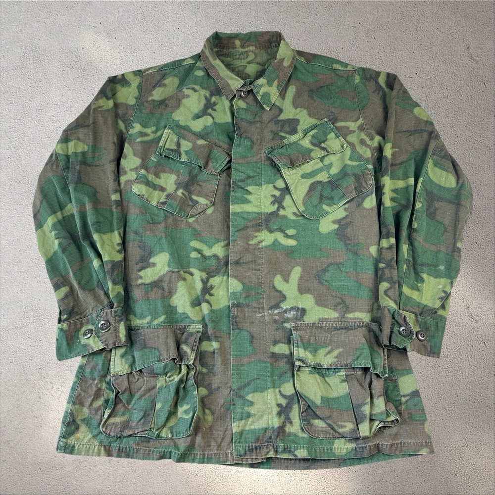 VTG 60s ERDL Slant Pocket Jungle Jacket Vietnam Fits Large 22.5x32 Camo Ripstop